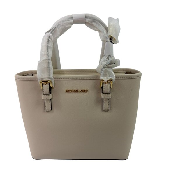 MICHAEL KORS Jet Set Small Saffiano Leather Top-Zip Tote Bag Light Cream NWT - Picture 4 of 16